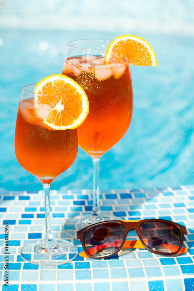 cocktail on the pool nosing at the tropical resort, Strawberry,