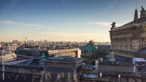 sunset paris galeries lafayette rooftop view point cityscape panorama 4k time lapse france
 photo