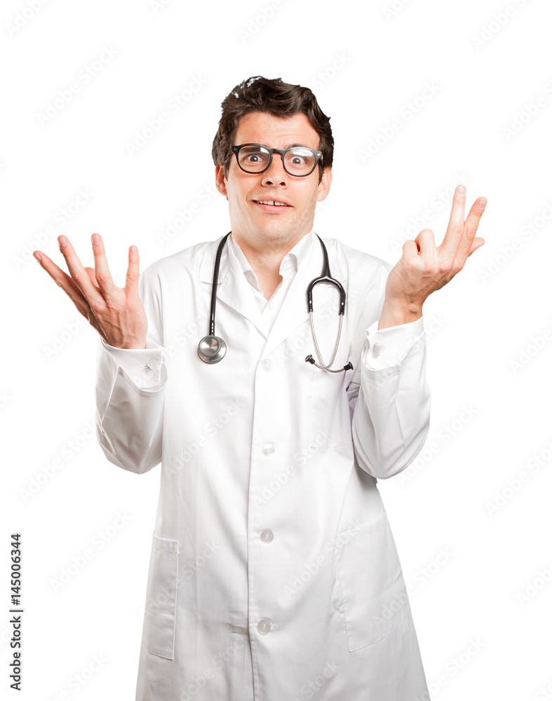 Puzzled doctor against white background Puzzled doctor against white background