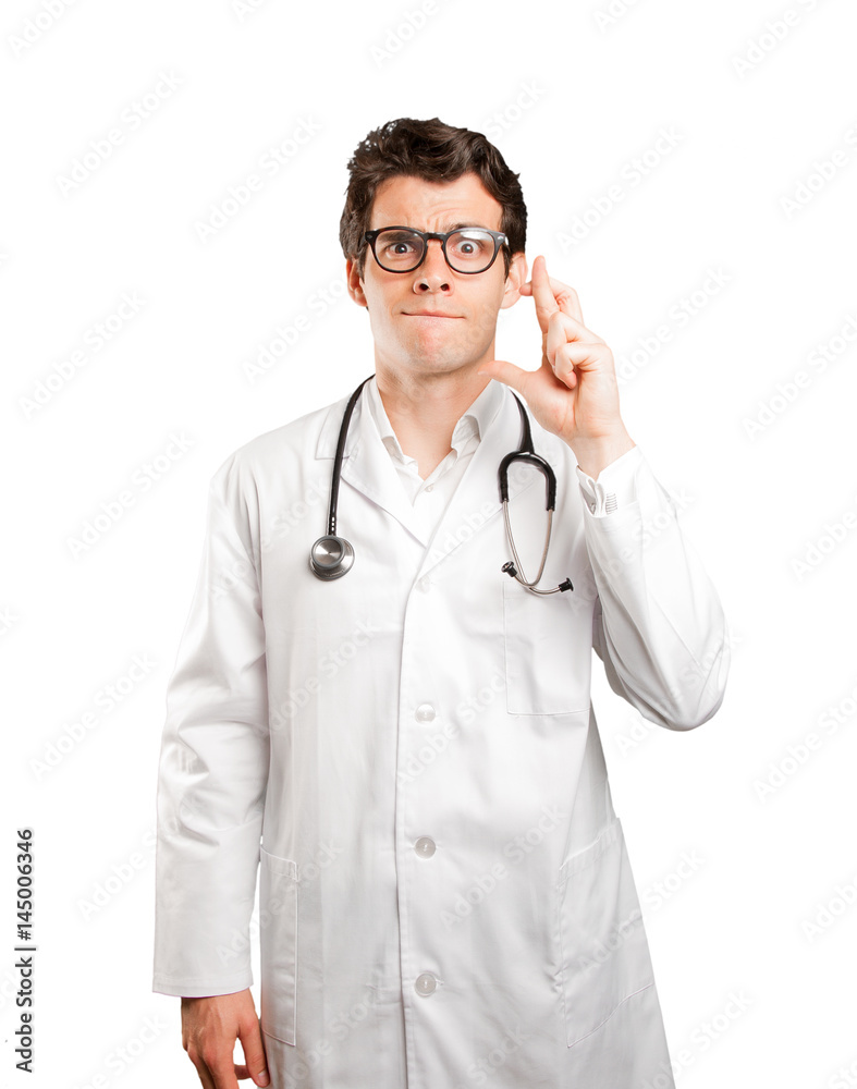 Hopeful doctor with finger cross gesture against white background Hopeful doctor with finger cross gesture against white background