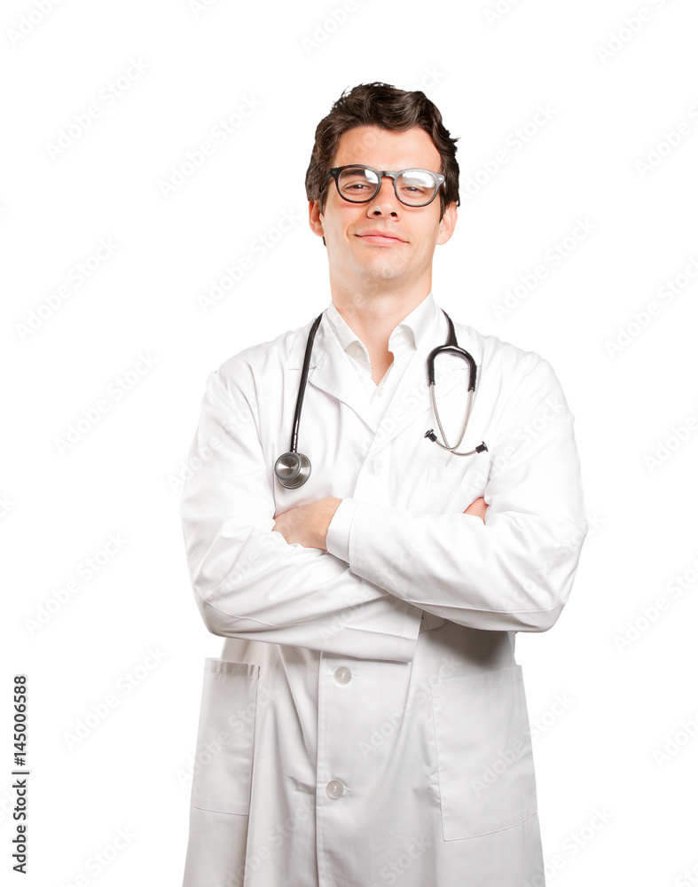 Satisfied doctor against white background Satisfied doctor against white background