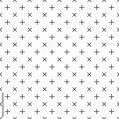 Modern stylish geometric background with structure of repeating crosses. Monochrome texture is perfect for prints, wrapping paper and postcards. Vector seamless pattern.