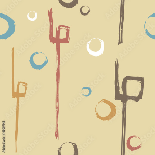 Vector seamless pattern. Modern hand drawn abstract background with colorful geometric elements. Repeating texture in trendy soft brown colors is perfect for wallpapers, postcards and fabrics.