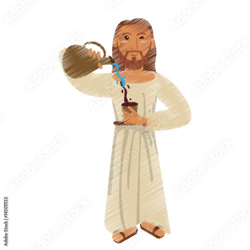drawing jesus christ miracle water wine design vector illustration eps 10