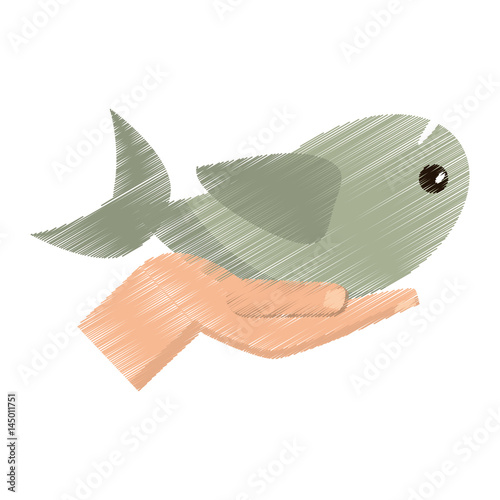 drawing hand with fish miracle vector illustration eps 10