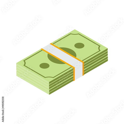 Isometric stacked pile of us dollar cash. Big money concept. American dollars, pack, packet. Packed dollars money. Vector illustration.