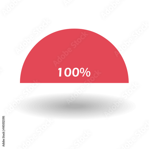 Template business colorful graph. Pie semicircle chart graph 100 % red. Vector illustration