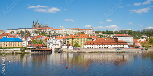 PRAGUE, CZECH REPUBLIC - APRIL 17, 2014: View site the Vltava River to see Prague Castle