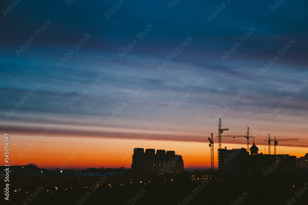 Dawn in the city. Sky. Construction. Building. Atmosphere landscape.