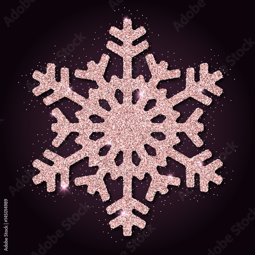Pink golden glitter remarkable snowflake. Luxurious christmas design element, vector illustration.