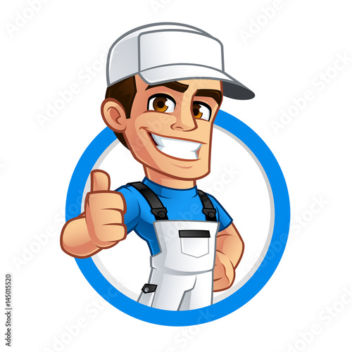 Vector illustration of a professional painter, he is dressed in working clothes
