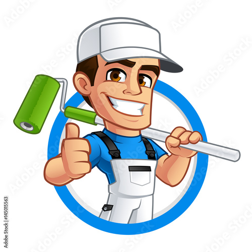 Vector illustration of a professional painter, he is dressed in working clothes