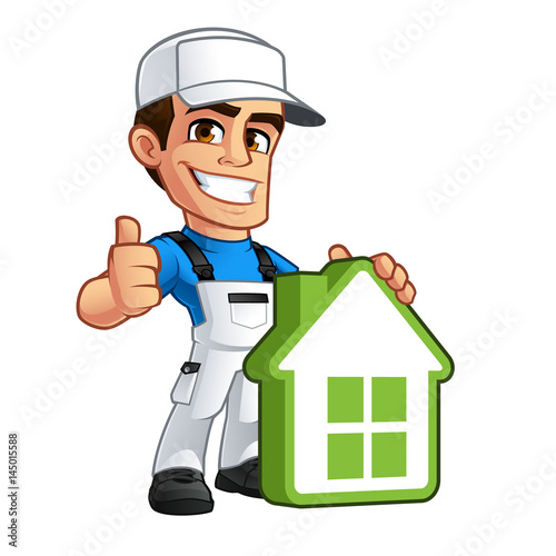 Vector illustration of a professional painter, he is dressed in working clothes
