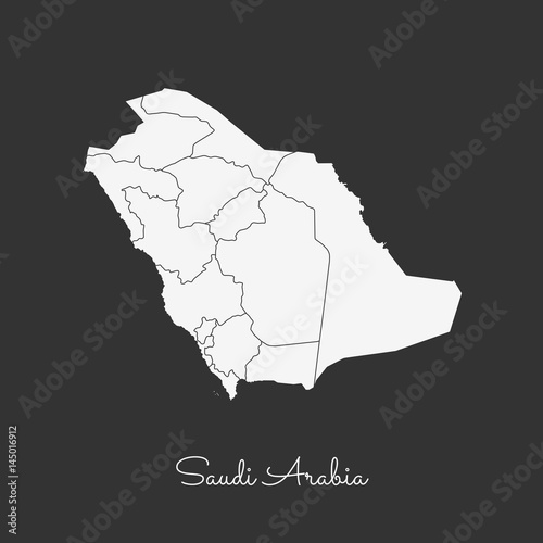 Saudi Arabia region map: white outline on grey background. Detailed map of Saudi Arabia regions. Vector illustration.
