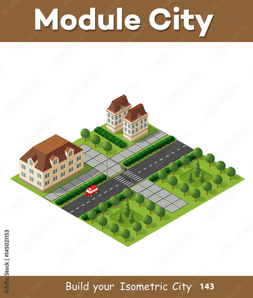 Isometric retro set 3D urban module of the city for construction and modeling of designing megapolis for creative web design and presentations