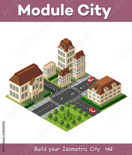 Isometric retro set 3D urban module of the city for construction and modeling of designing megapolis for creative web design and presentations