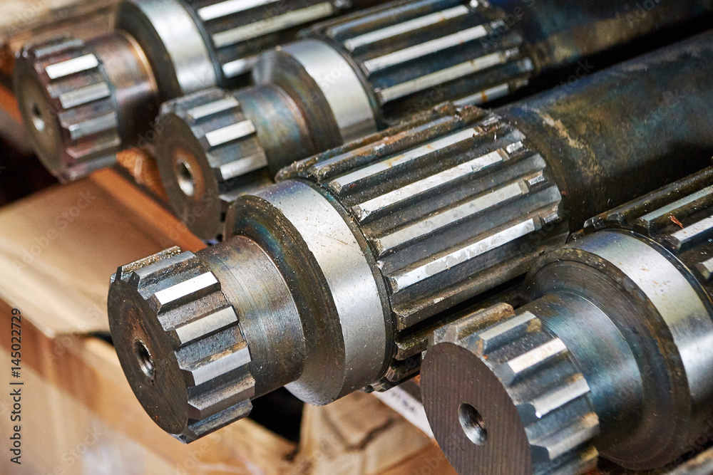 shafts of the gearbox close-up on the shelf shafts of the gearbox close-up on the shelf