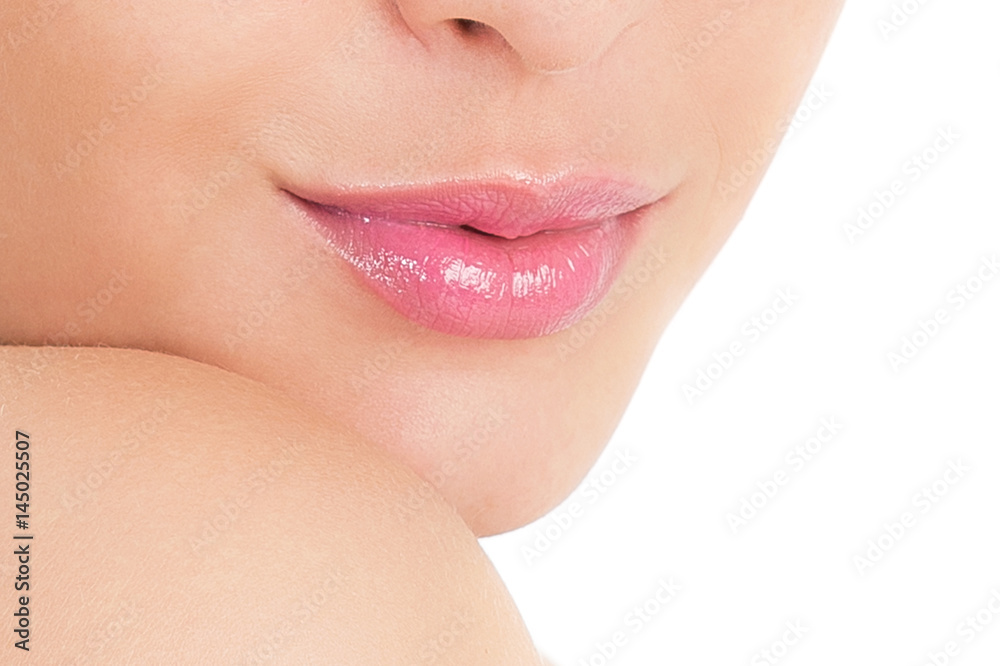 Beautiful female lips. Part of the face. Photo closeup