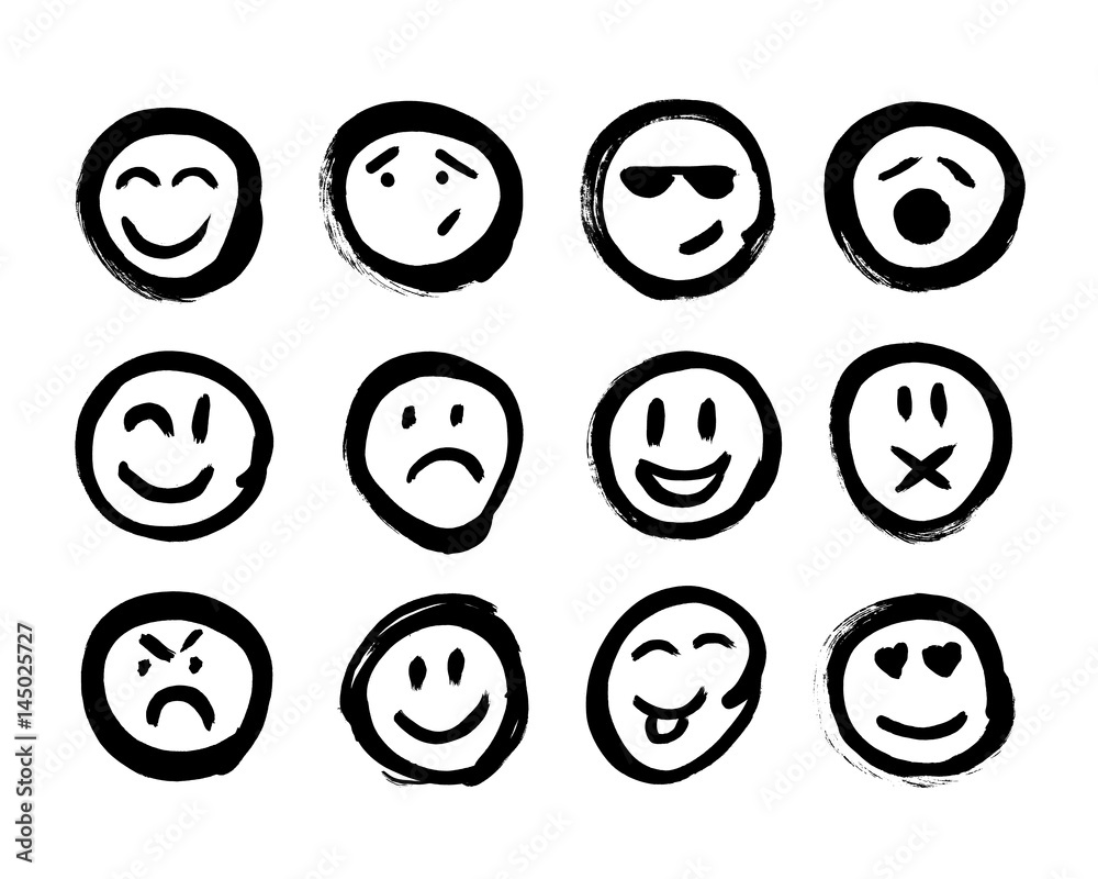 Set of Emoticons. Set of Emoji. Isolated vector illustration on white background. Collection of unique hand drawn symbols. Set of Emoticons. Set of Emoji. Isolated vector illustration on white background. Collection of unique hand drawn symbols.