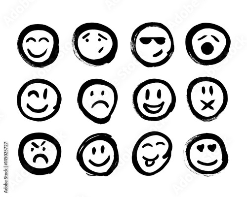 Set of Emoticons. Set of Emoji. Isolated vector illustration on white background. Collection of unique hand drawn symbols.