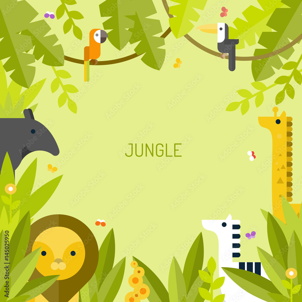 Beautiful tropical background. Jungle. Vector flat illustration.