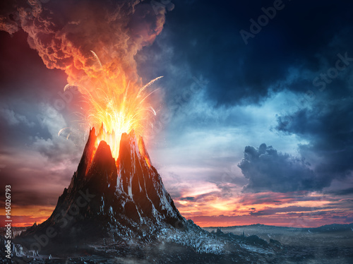 Print op canvas Volcanic Mountain In Eruption