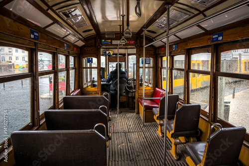 Lisbon tram. Interior.