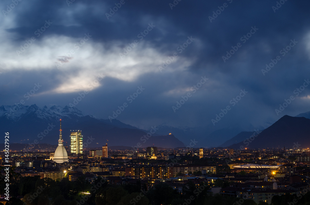 Turin scenic panorama at twilight