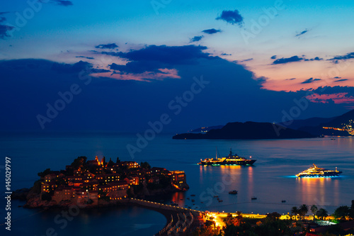 Island of Sveti Stefan in Montenegro. Panoramic shot © Nadtochiy