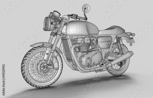3d model of motorbike wireframe on grey background