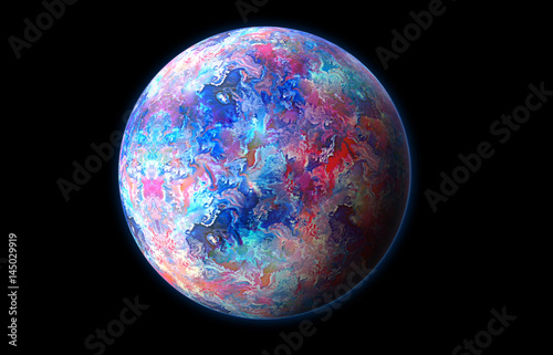 Pink and blue planet 3d illustration, watercolor texture