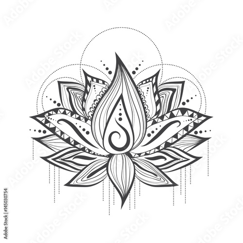 Abstract Tattoo Logo Design of Lotus Flower