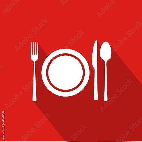 Restaurant Flat Icon With Red Background, Vector, Illustration