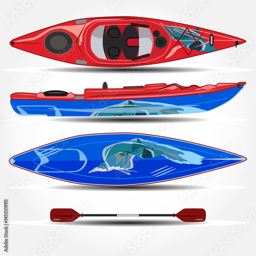 Vector illustration of kayak with paddle in flat style