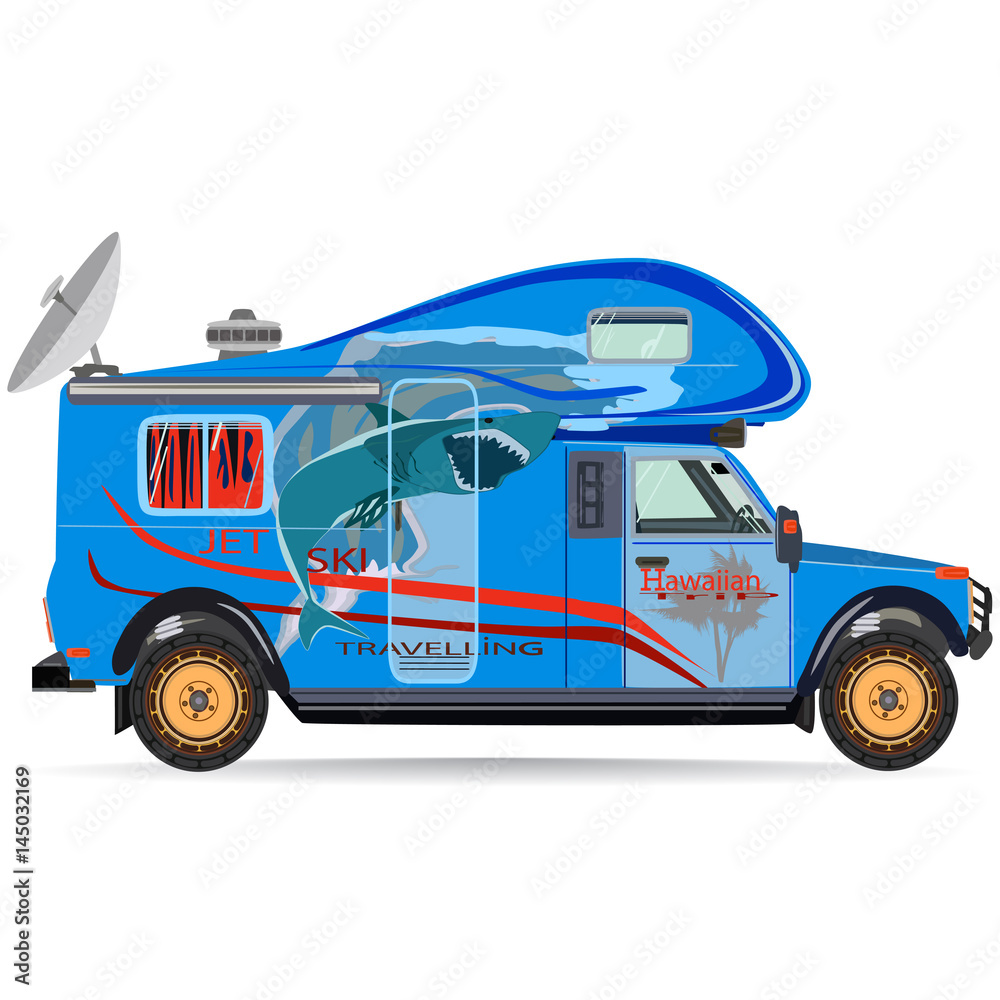 Fototapeta premium Vector illustration of travel car in flat style