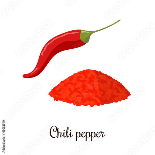 Chili pepper and powder realistic style isolated
