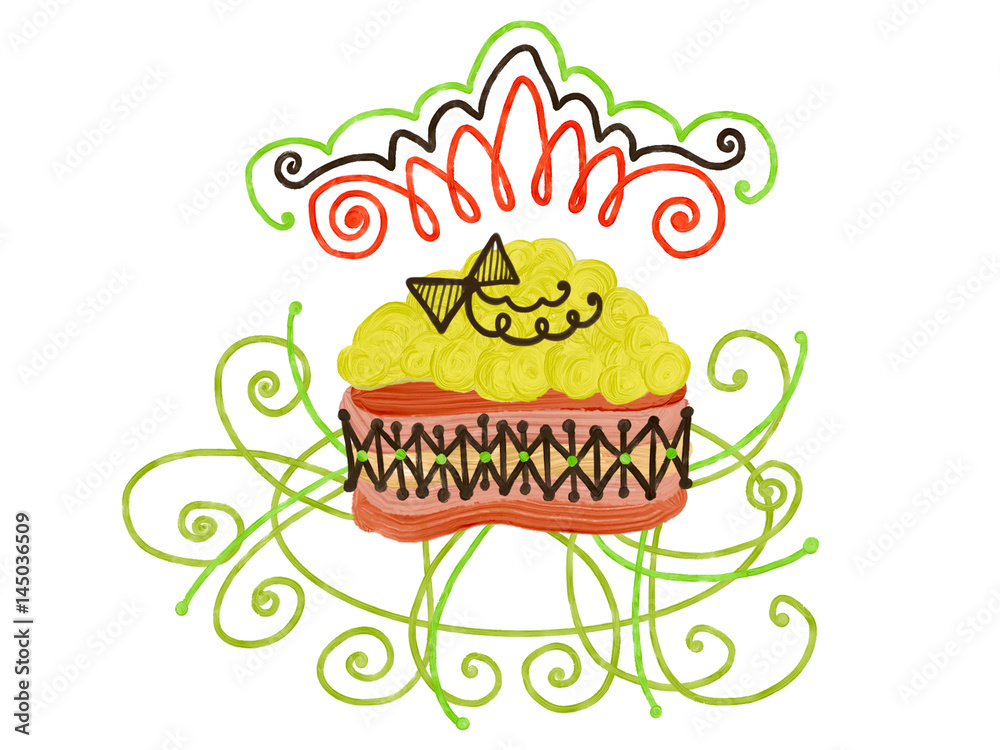 Hand drawn colorful cupcakes on the white background, isolated illustration painted by oil color, high quality