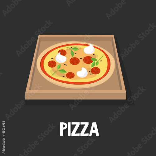 Italian pizza margarita inside the delivery box