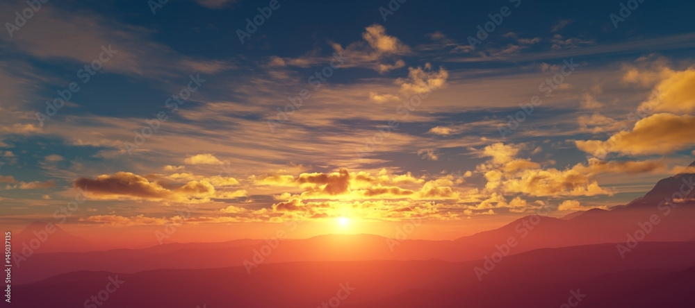 Sunset over the mountains - obrazy, fototapety, plakaty 
