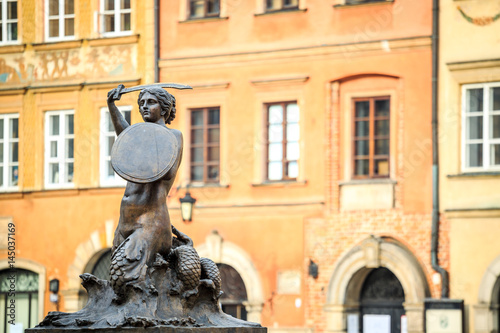 Mermaid statue in the city center of Warsaw, Poland