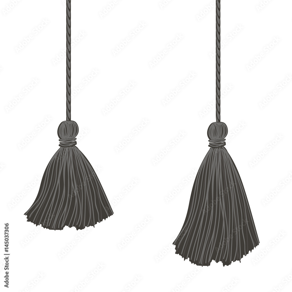 Vector Set of Two Black Hanging Decorative Tassels With Ropes. Great for  graduation cards, invitations, hats, mockups, grad party designs. Stock  Vector | Adobe Stock
