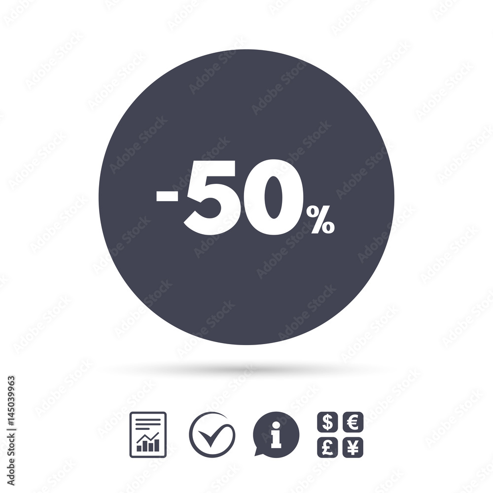 50 percent discount sign icon. Sale symbol. 50 percent discount sign icon. Sale symbol.