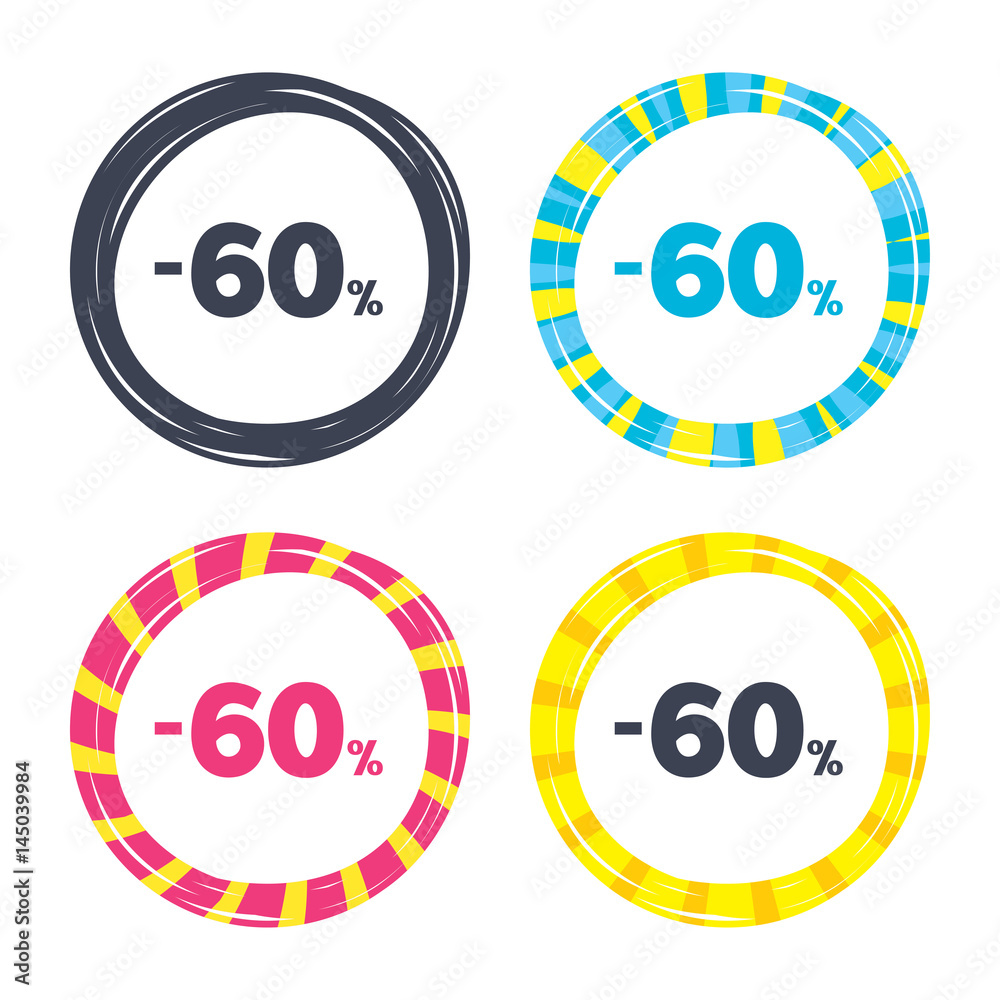 60 percent discount sign icon. Sale symbol. 60 percent discount sign icon. Sale symbol.