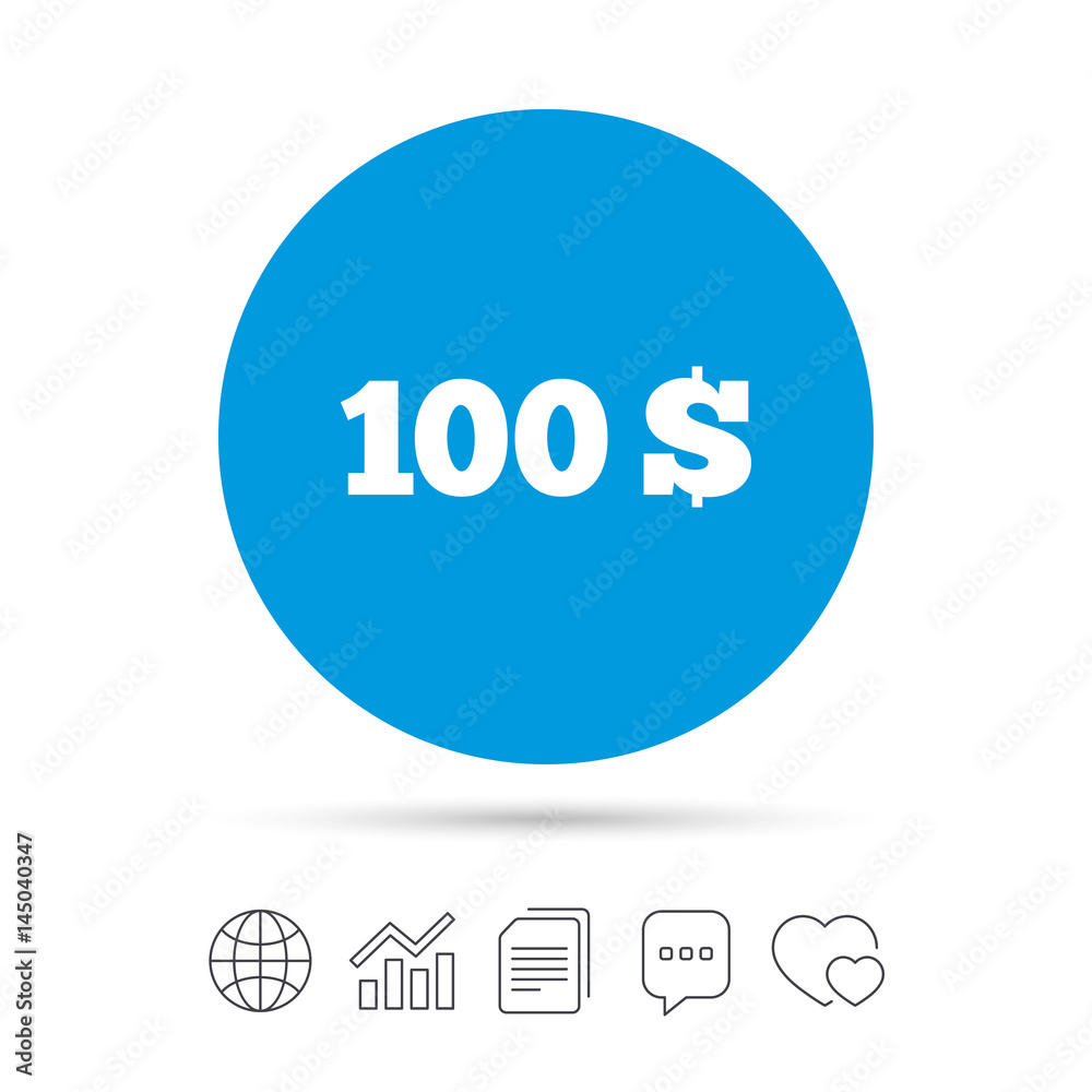 100 Dollars sign icon. USD currency symbol.