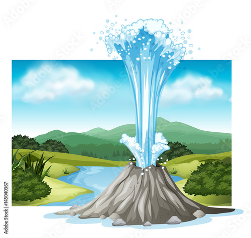 Scene with hot spring and river