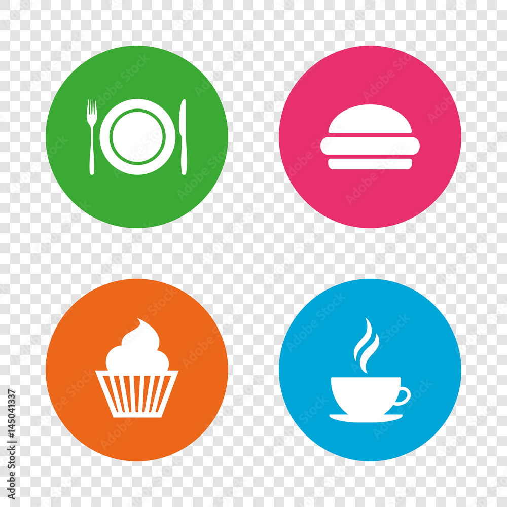 Food icons. Muffin cupcake symbol. Fork, knife. Food icons. Muffin cupcake symbol. Fork, knife.