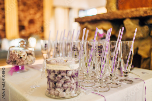 Empty glasses for lemonade at the wedding receptions.