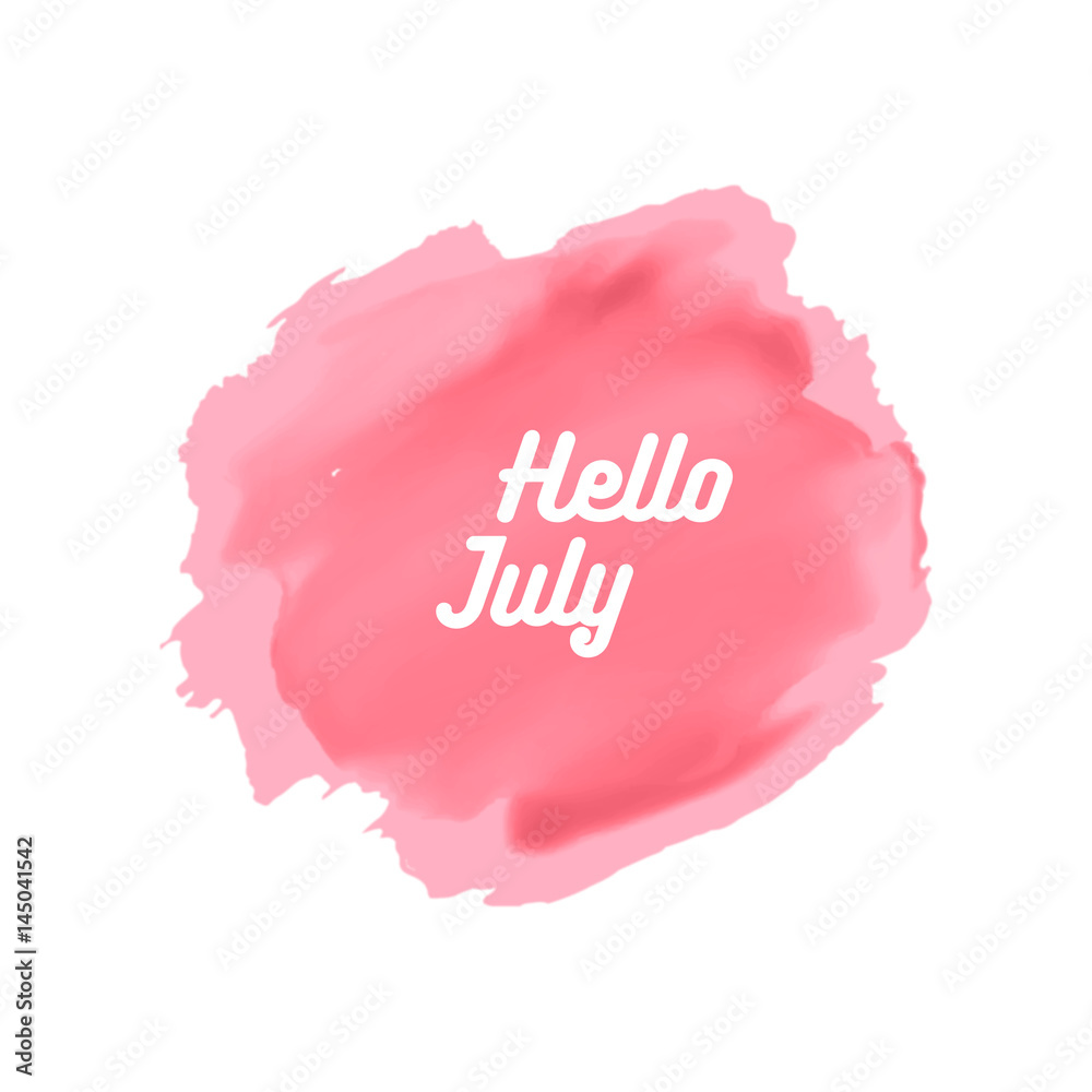 Hello July watercolor wallpaper, greeting card, banner