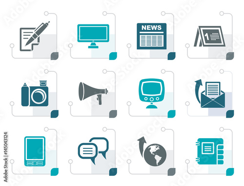Stylized Communication channels and Social Media icons - vector icon set 