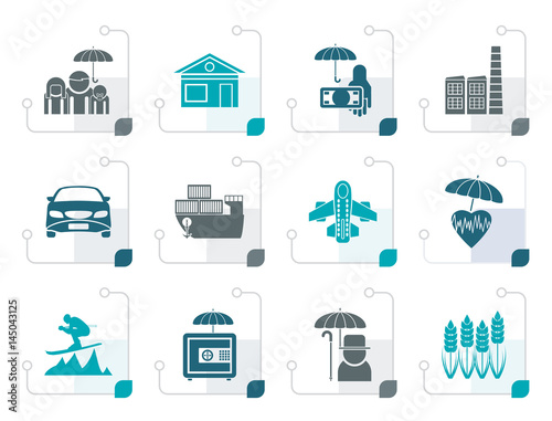 Stylized different kind of insurance and risk icons - vector icon set